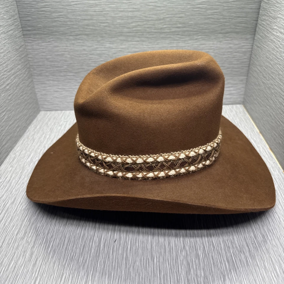PMM Western Wear 5X Sombrero de Vaquero Calidad Castor Fieltro de Piel Marrón 7 3/8 Banda de Plumas Foto 4 de 4