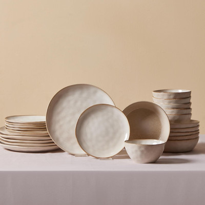 Elegant Beige Aria Reactive Tableware Set for 6 - 24 Durable Pieces