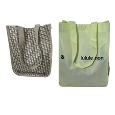 2 Lululemon Reusable Shopping Gift Bag Yoga Logo Small Tote Green/Gray Free Ship