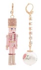 Betsey Johnson Pink Nutcracker Dangle Earrings Linear Mismatched Drop Earrings