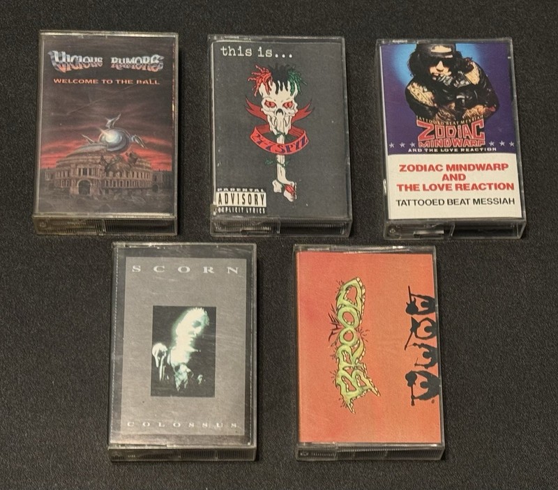Lot Of 5 Heavy Metal Cassettes The Brood Scorn Vicious Rumors 24-7 Spyz UNTESTED