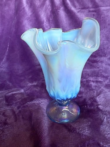 FENTON OPALESCENT 7" FOOTED VASE W/LILY OF THE VALLEY BASE PATTERN
