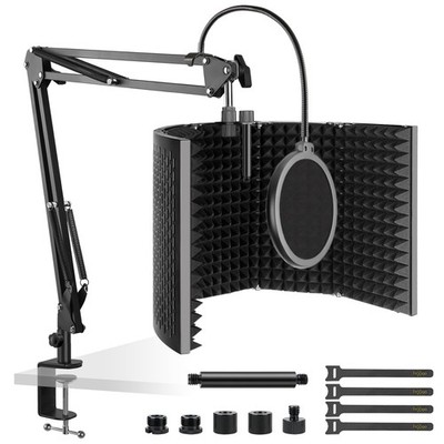 Microphone Isolation Shield, 5 Panels Foldable Mic Sound Shield with Adjustab...