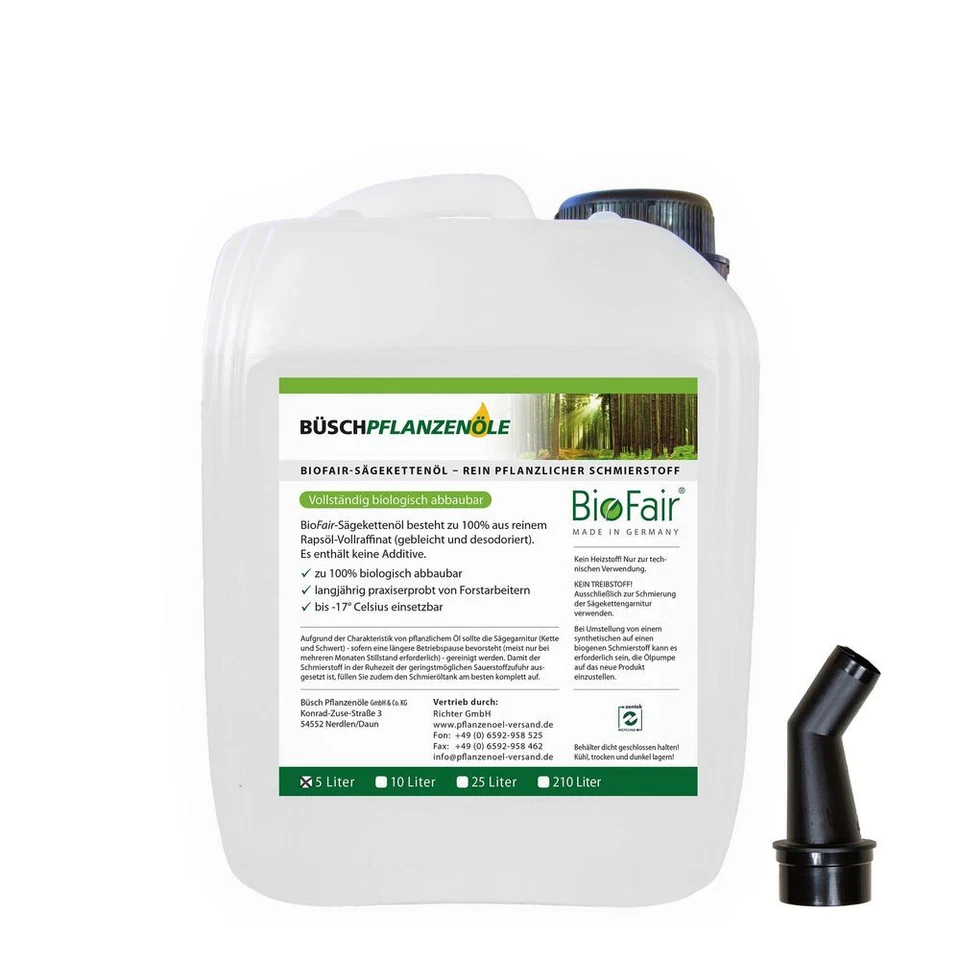 BioFair® Sägekettenöl (5 Liter) - Kettenöl bio pflanzlich aus 100% reinem Rapsöl