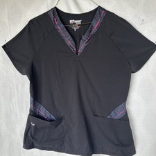 Grey's Anatomy Black Pink Scrub Top Active Spandex Stretch Size XL By Barco