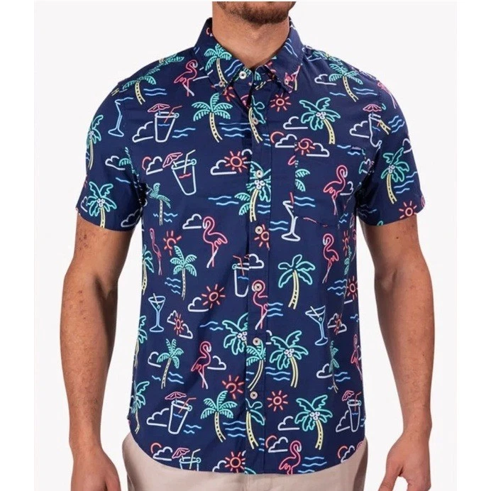 Chubbies Mens Large Neon Flamingo Palm Tropical Short Sleeve Button Down Shirt
Opens in a new window