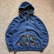 Vintage Quiksilver Blue Full Zip Hoodie XL Tropical Floral, Hooded Pockets Logo