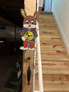 VINTAGE WEST GERMAN RABBIT MOVING EYE CUCKOO CLOCK -RUNS