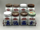 8 Vintage Hazel Atlas/Mckee Milk Glass Spice Rack Red Blue Dutch & Wire Rack