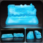 Union Pacific R.R. 2 Pc Train & Track Blue Swirl Slag Pressed Glass 5" Vintage