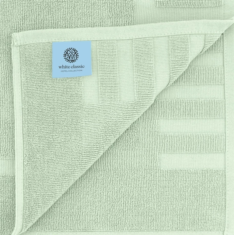 Juego de toallas de piso alfombrilla de baño clásica blanca de lujo - 100 % algodón 22x34, paquete de 2, verde Foto 4 de 4