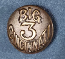 Bb BIG 3 CINCINNATI OVERALL Antique Brass  BUTTON Wobble shank 11/16"