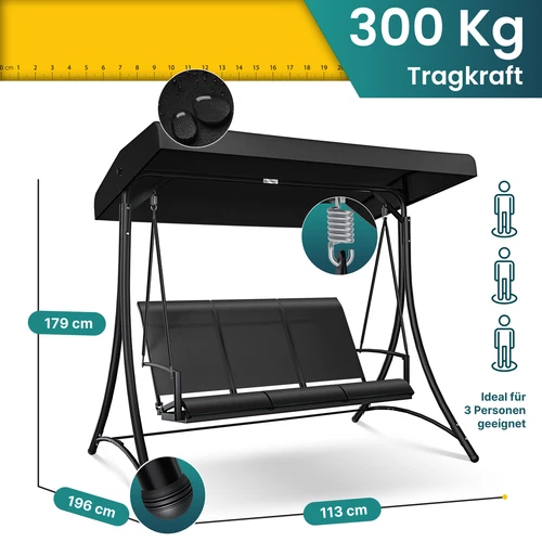 KESSER® Hollywoodschaukel Gartenschaukel mit Sonnendach 3er Schaukelbank 300kg - Bild 37 von 41