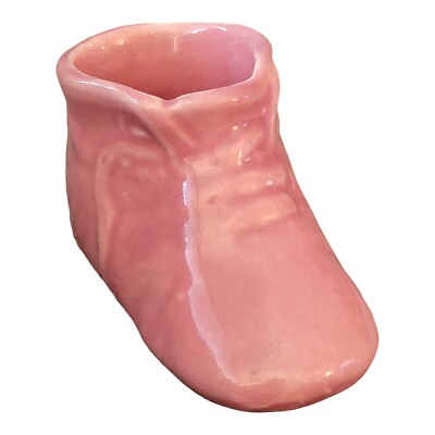 Vtg 1950-1960s Pink Ceramic Lace Up Baby  Girl Bootie Planter Decor For Nursery 