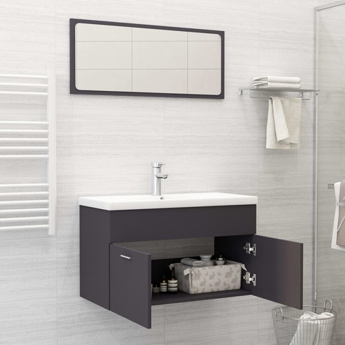 NNEVL Bathroom Furniture Set Grey Chipboard - 第 3/11 張圖片