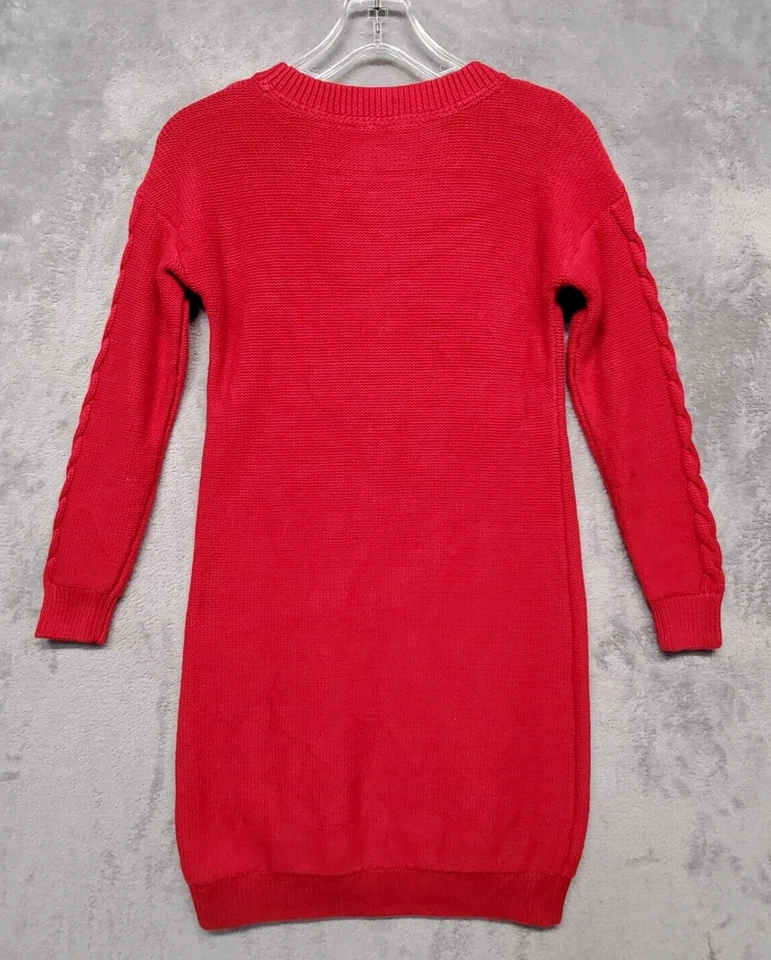 Vestido suéter infantil Gap meninas grande moderno malha de cabo vermelho festa de inverno feriado - Imagem 2 de 4