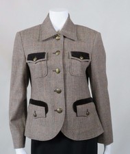 Feraud Brown Wool Glen Plaid & Brown Velvet Jacket - Contemporary