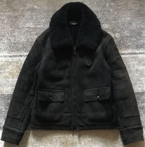 Ralph Lauren Black Dye Black Dyed Leather Mouton Jacket M - Picture 2 of 10