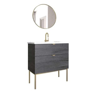 Bathroom Vanity Smug Oak Wood Gold Handle 32 X 33 X 18 In Vanity Sink Mirror Ebay