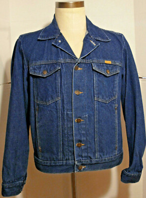 VTG MENS RUSTLER DENIM TRUCKER JEAN JACKET! DEEP COLOR! WESTERN 