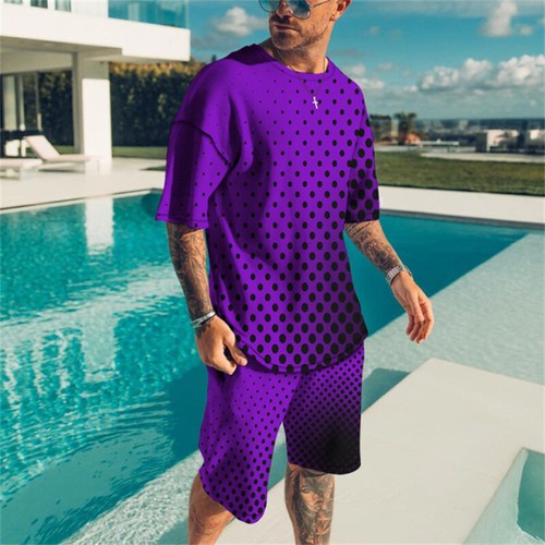 Summer Men's Outfit 2-Piece Set Short Sleeve T-Shirts and Shorts Sweatsuit Set - Picture 14 of 22