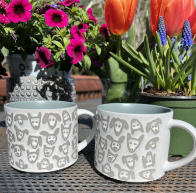 Pop of Color Ore Originals Set of 2 Etched Coffee Mug Cup Scatter Dog Puppy 14oz
