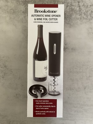 NEW Brookstone Automatic WINE OPENER & FOIL CUTTER Push Button One Touch