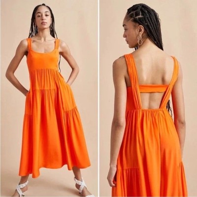 NEW NWT La Ligne Vanessa 100% Silk Midi Dress Tangerine Orange SIZE S MSRP $425