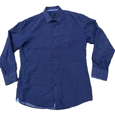 HUGO BOSS Slim fit Shirt Men 16 EU 41 Navy Blue Polka Dot Light Casual Grunge