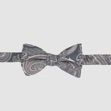 $54 Ryan Seacrest Distinction Men Gray Adjustable Paisley Pre Tied Silk Bow Tie