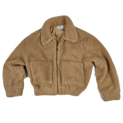 Urban Outfitters Womens Teddy Bomber Coat Jacket Sherpa Full Zip Brown  Women's L