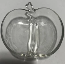 VTG 1960’s 6.5” X 6” Orchard Ware Clear Glass Divided Apple Relish Dish