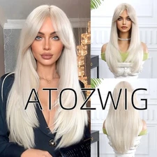 Long Straight Synthetic Wigs with Bangs Cosplay Wig for Women High Temperature 