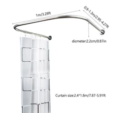 Shower Curtain Rod W/ Shower Curtain Stainless Steel Shower Curtain Rail Pole