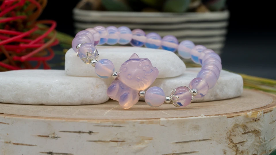 Pulsera Hello Kitty Cristal Opalita Rosa Amante de los Gatos Regalo Anime Kawaii Joyería Foto 3 de 4