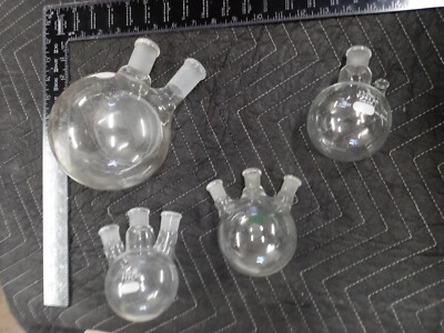 LOT 4 ROUND BOTTOM BOILING DISTILLING FLASK PYREX 1000Ml 250ML triple dual neck