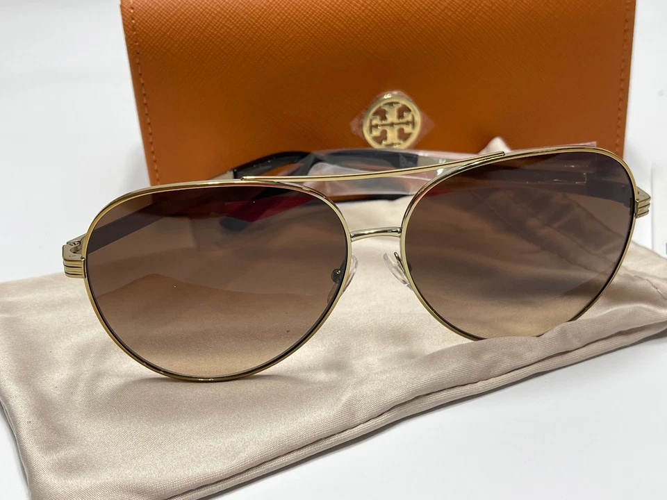 Gafas de sol Tory Burch genuinas de metal dorado aviador piloto con estuche rígido TY6078 Foto 2 de 4
