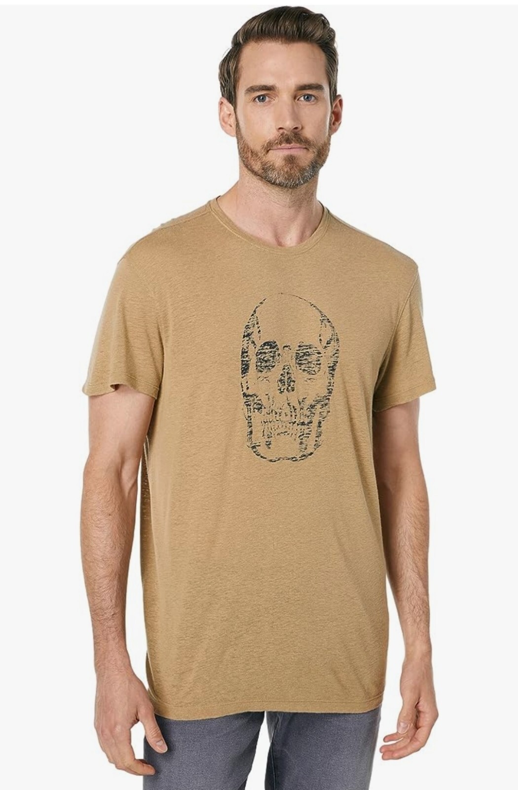 John Varvatos Mens Crewneck Skull Graphic T-shirt Hemp Beige Large, Rrp $128