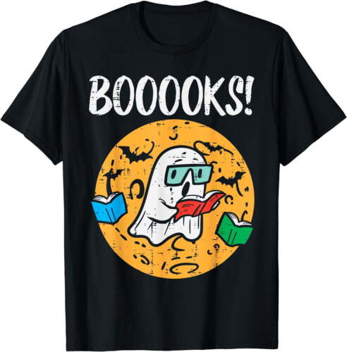 Halloween Men Women Ghost Read Book T-Shirt Boooks Teacher Librarian - Afbeelding 1 van 6
