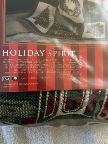New Vintage Christmas Tapestry Throw Afghan “Holiday Spirit” Made In USA Cotton - Picture 3 of 6