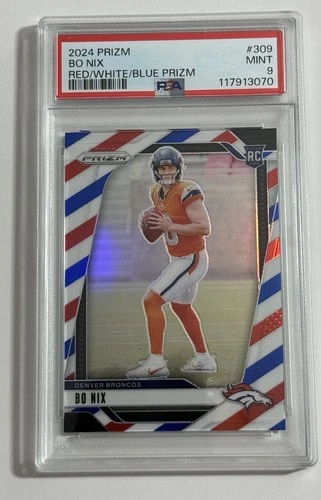 2024 Panini Prizm 309 Bo Nix Red/White/Blue Prizm PSA 9