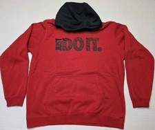 Men's Large L Pullover Hoodie With Pockets Preowned Nike Red Black Just Do It