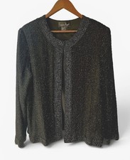Vtg Womens Laurence Kazar Beaded Silk Jacket L Glam Evening Formal Mobwife Retro