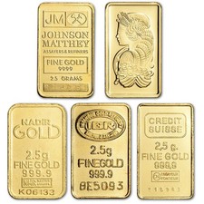 2.5 gram Gold Bar - Random Brand - Secondary Market - 999.9 Fine 4538.49 per troy oz