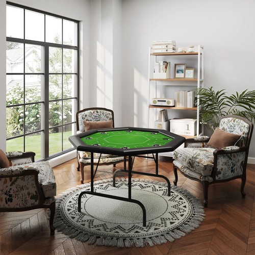 8 Player Folding Poker Table, Portable Octagon Blackjack Table with Cup - Picture 10 of 12