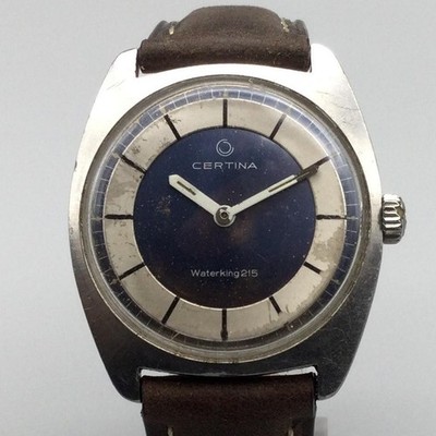 Vintage Certina Waterking 215 Mens Watch 32mm Blue Dial Leather Vintage Certina Waterking 215 Mens Watch 32mm Blue Dial Leather