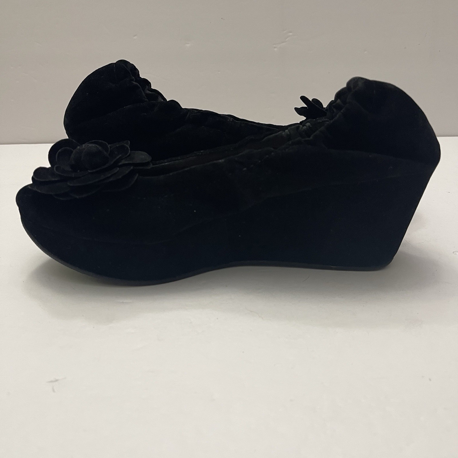 Restricted Black Suede Platform Rosette Slip-ons … - image 6