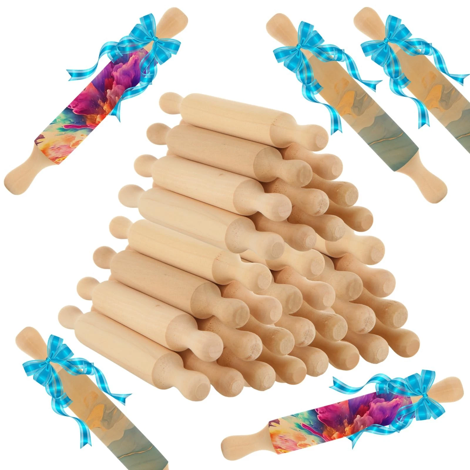 50 Pcs Mini Rolling Pin, 5.5 Inches Wooden Rolling Pins, Mini Rolling Pins Bu...
