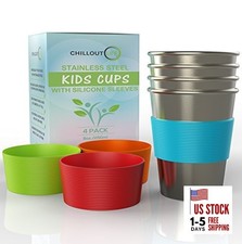 Stainless Steel Cups for Kids and Toddlers 8 oz. Small Pack of 4 Multicolor
