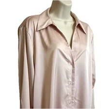H & M Women's Soft Rose V-Neck Button Down Satin Blouse, Large, Feminine EUC